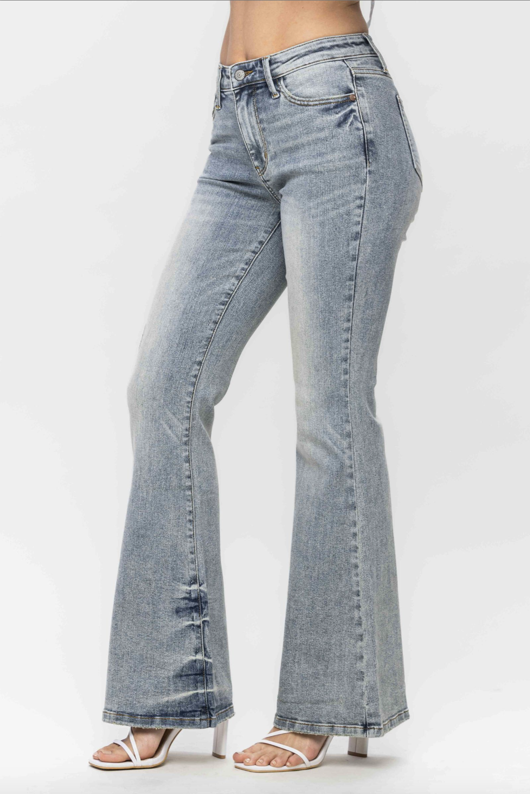 Judy Blue Tinted Pin Tack Flare Jeans