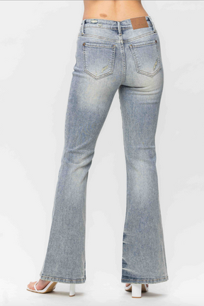 Judy Blue Tinted Pin Tack Flare Jeans
