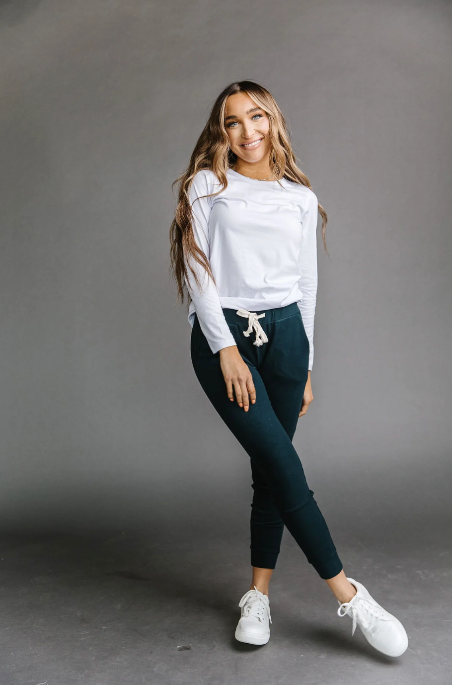 Ampersand Avenue Long Sleeve Crew Neck Lulu Tee - White
