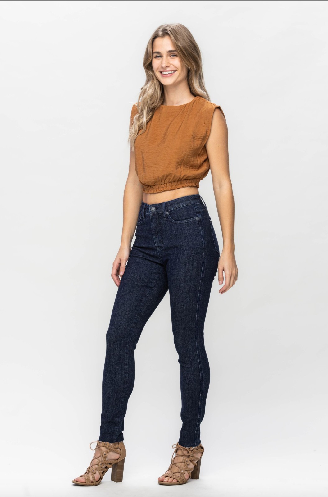 Judy Blue Super Dark Raw Hem Skinny Jeans
