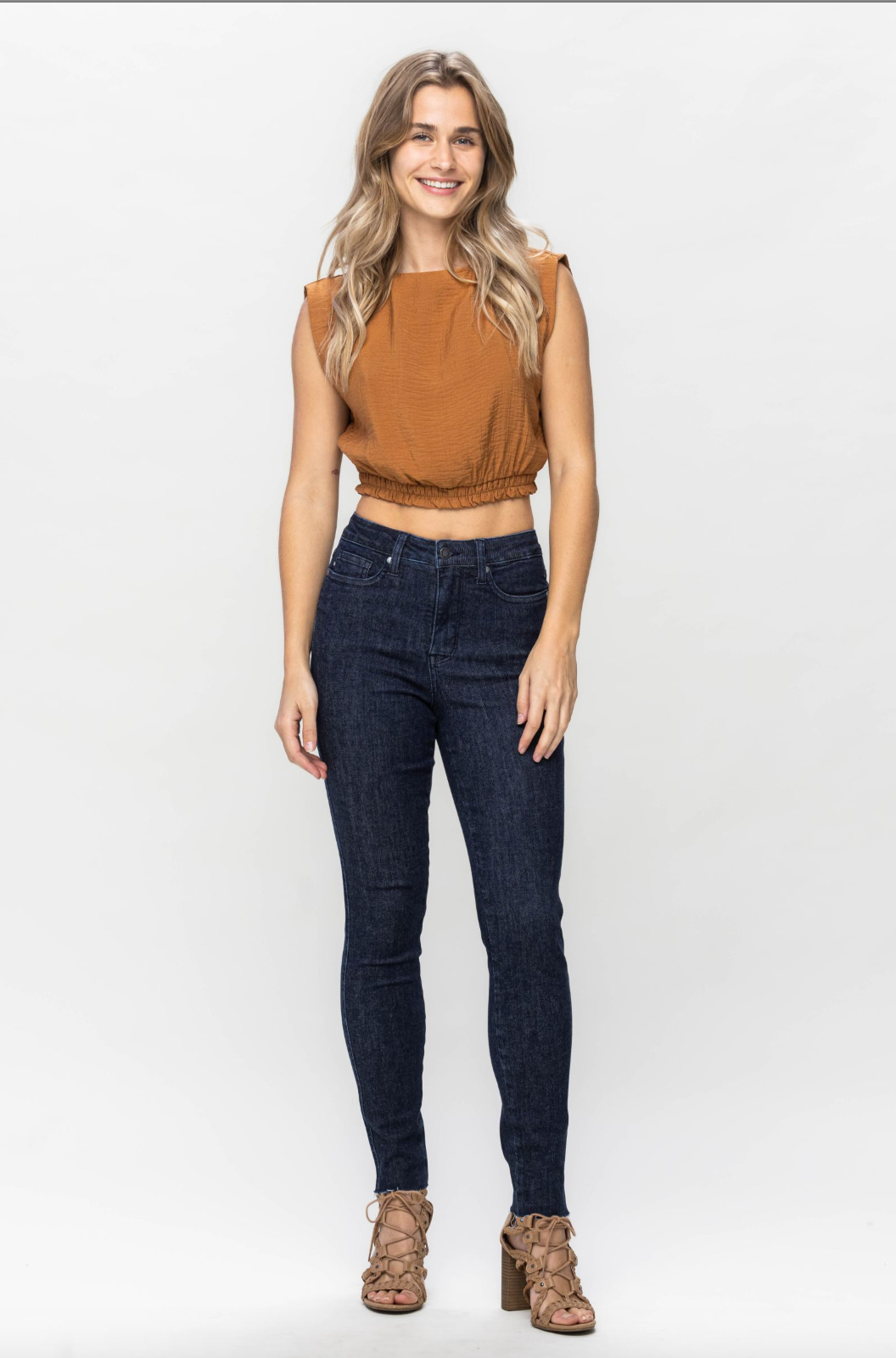 Judy Blue Super Dark Raw Hem Skinny Jeans