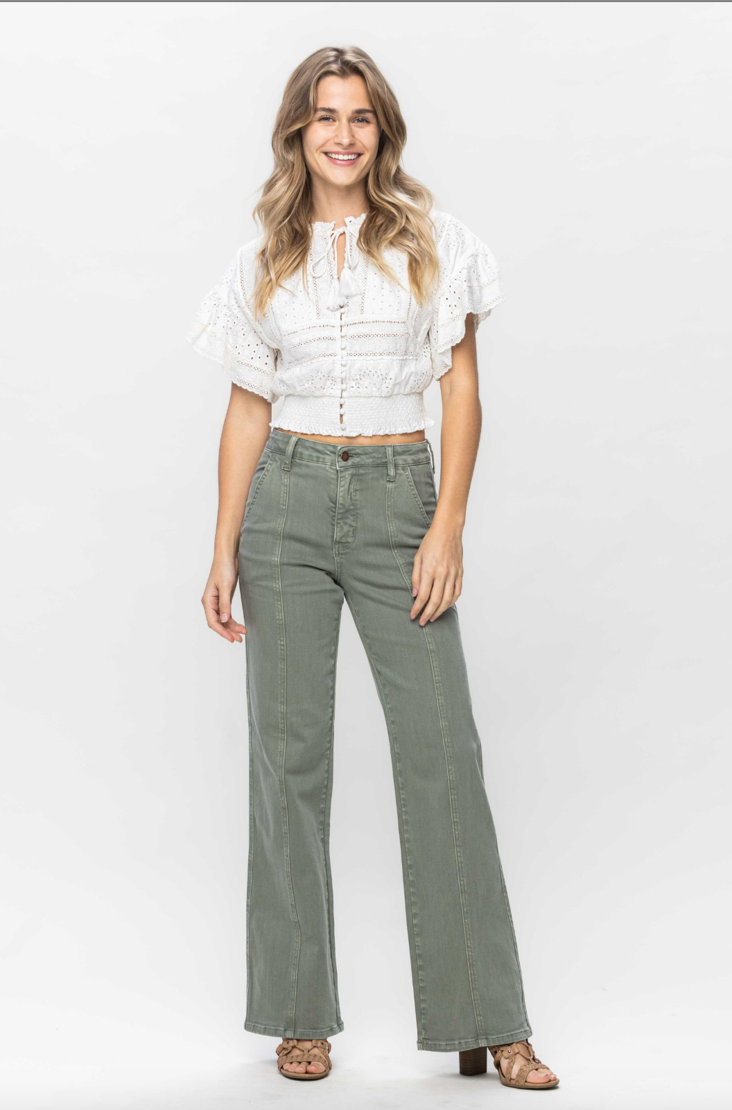 Judy Blue Front Seam Straight Fit Jeans - Sage