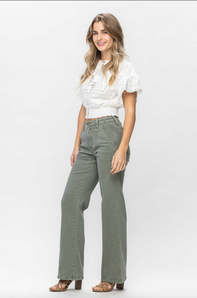 Judy Blue Front Seam Straight Fit Jeans - Sage