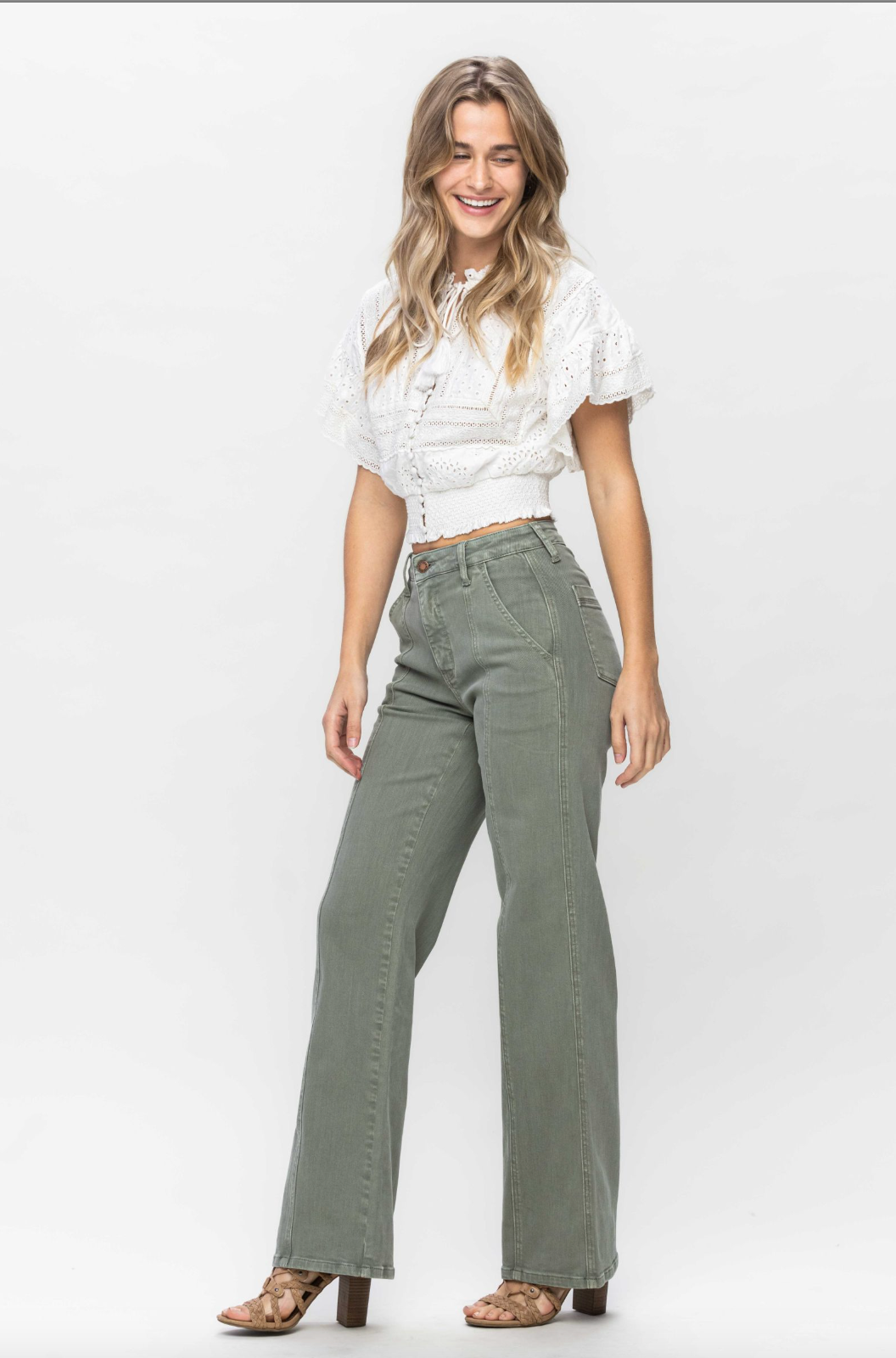 Judy Blue Front Seam Straight Fit Jeans - Sage