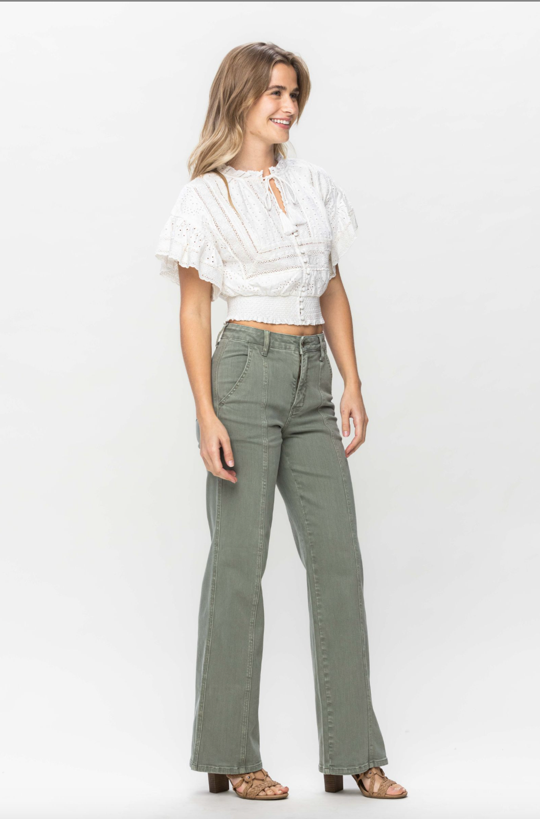 Judy Blue Front Seam Straight Fit Jeans - Sage