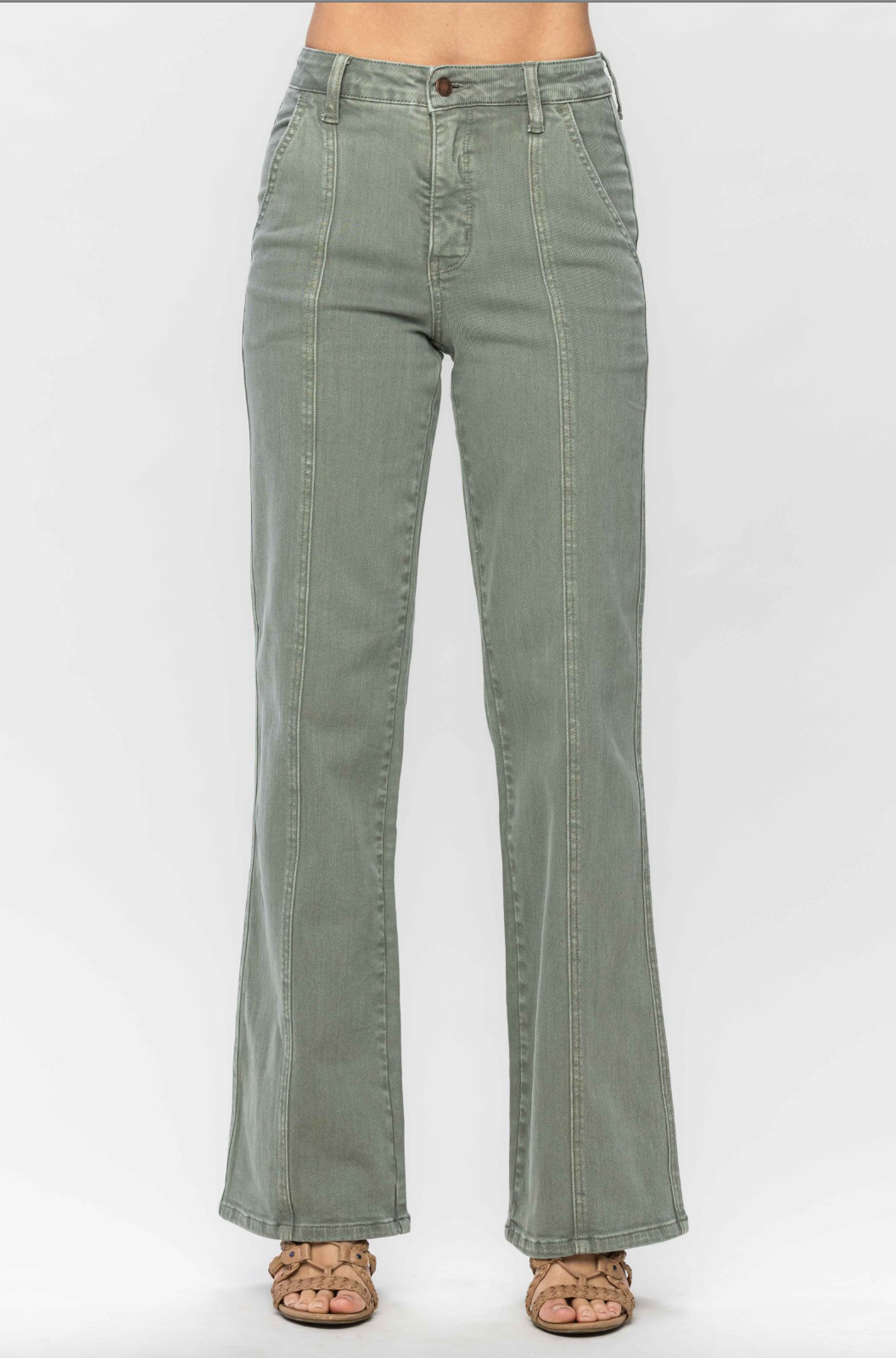 Judy Blue Front Seam Straight Fit Jeans - Sage