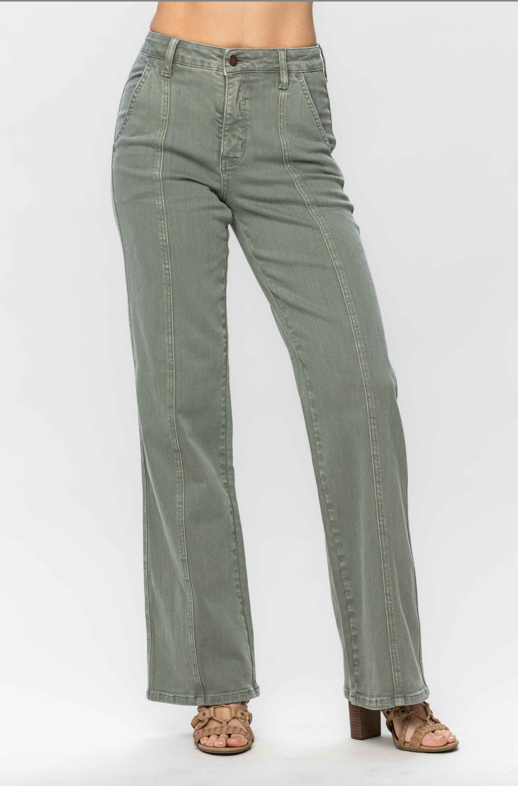 Judy Blue Front Seam Straight Fit Jeans - Sage