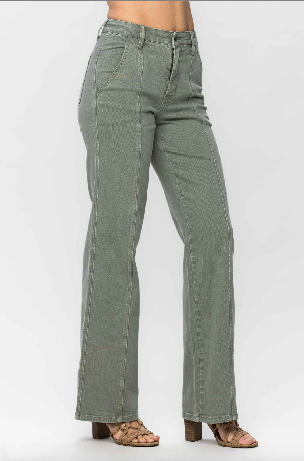 Judy Blue Front Seam Straight Fit Jeans - Sage