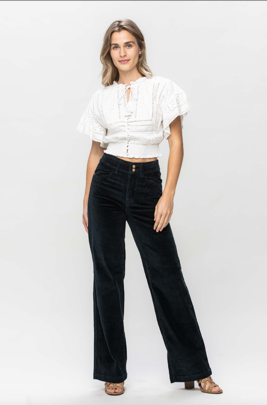 Judy Blue Wide Leg Corduroy Trouser - Emerald