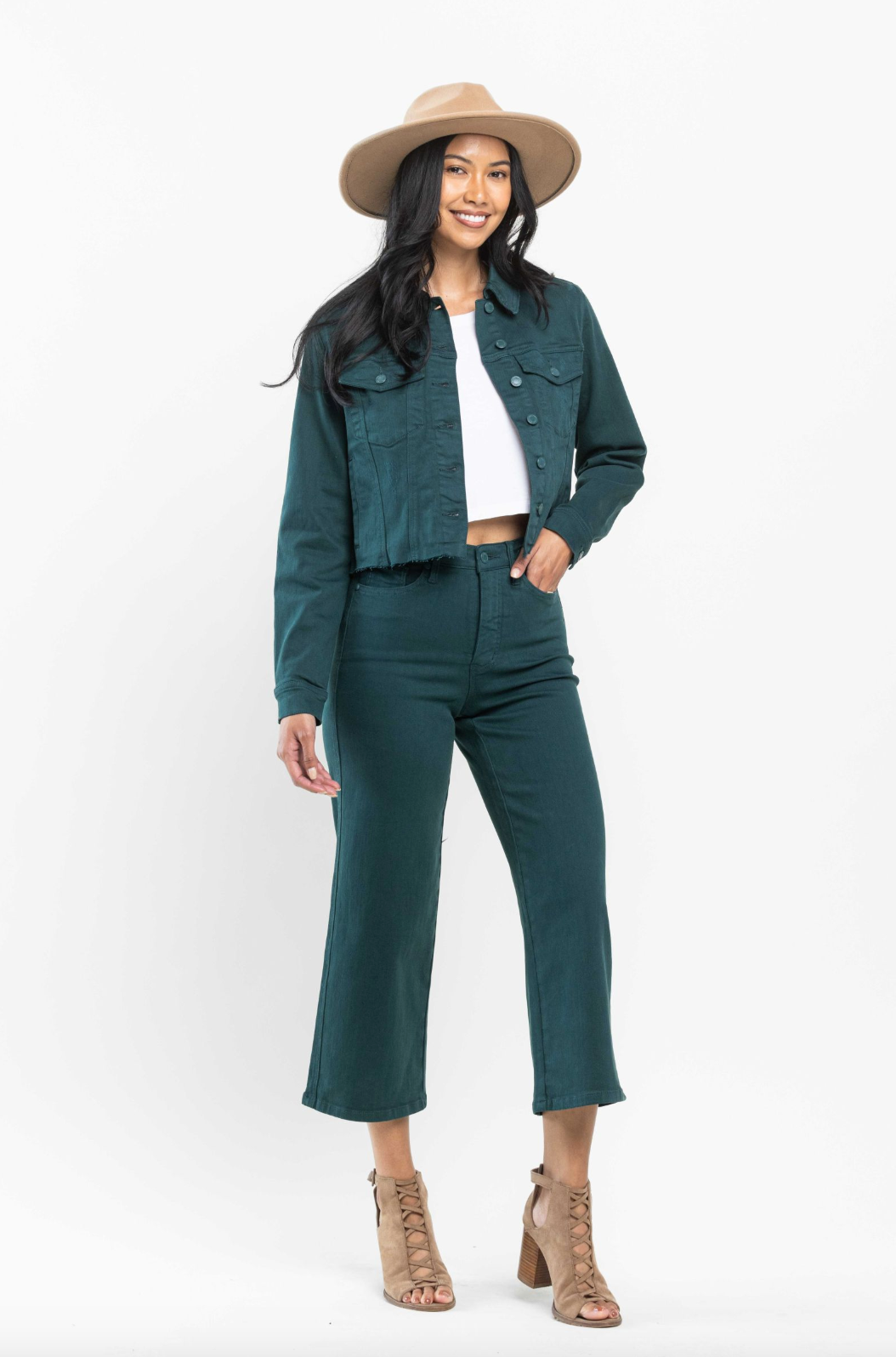 Judy Blue Tummy Control Wide Leg Crop - Teal