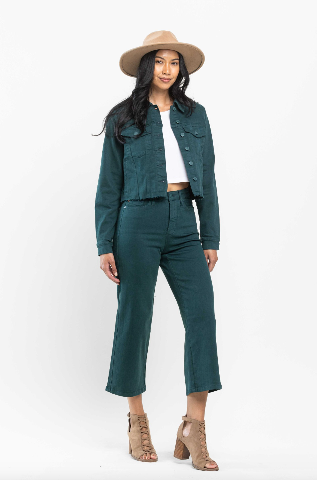 Judy Blue Tummy Control Wide Leg Crop - Teal