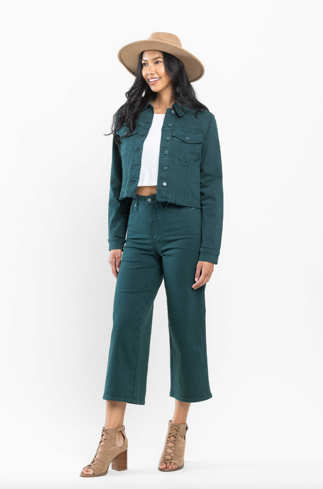 Judy Blue Tummy Control Wide Leg Crop - Teal