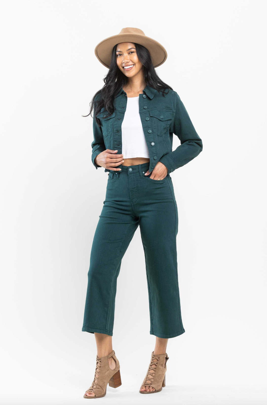 Judy Blue Tummy Control Wide Leg Crop - Teal