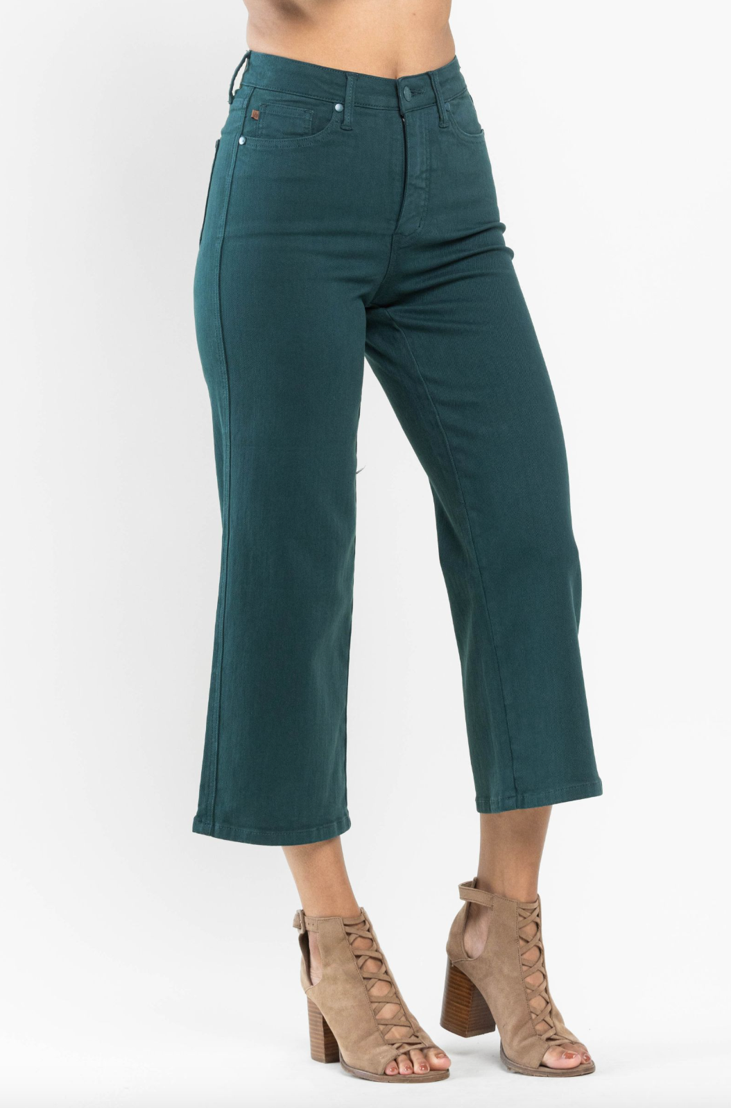 Judy Blue Tummy Control Wide Leg Crop - Teal