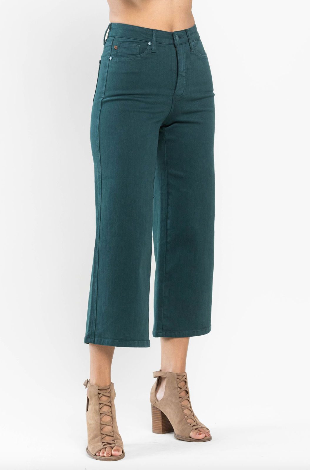 Judy Blue Tummy Control Wide Leg Crop - Teal