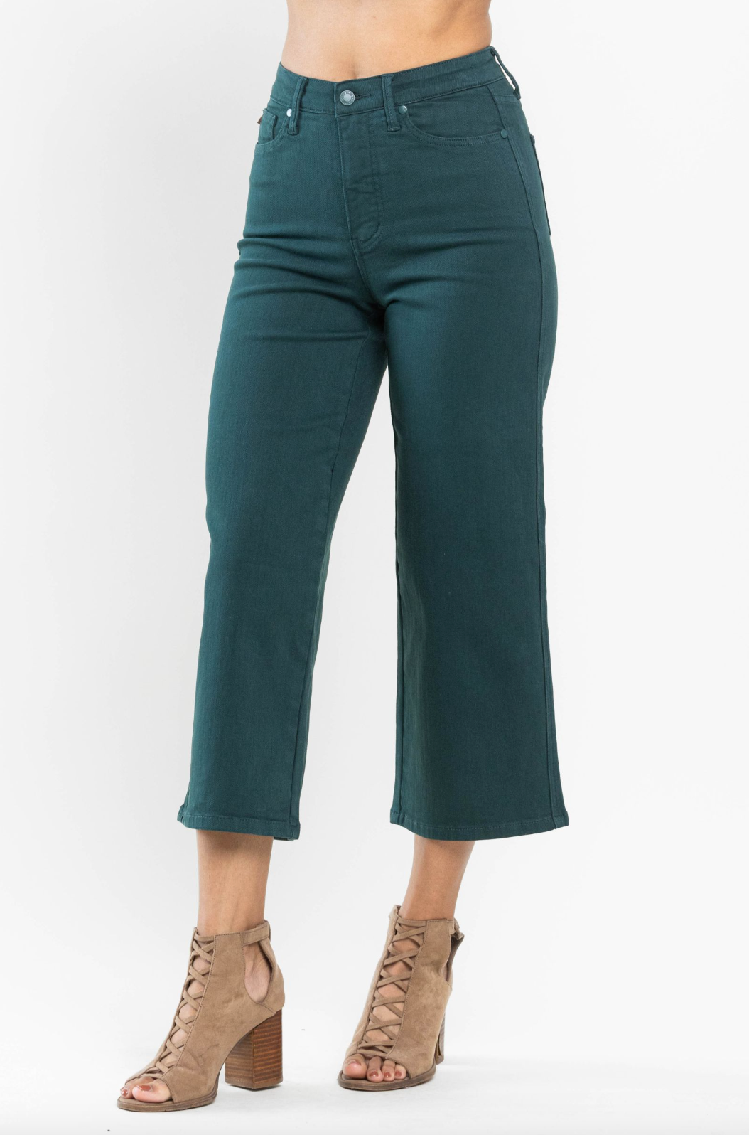Judy Blue Tummy Control Wide Leg Crop - Teal