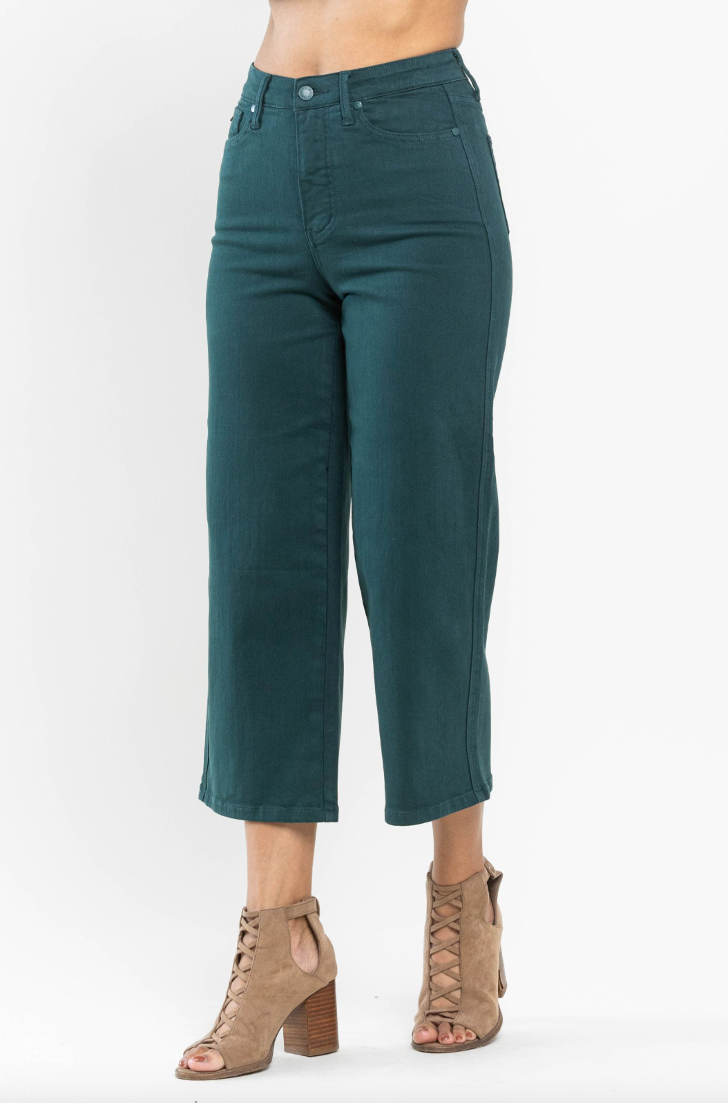 Judy Blue Tummy Control Wide Leg Crop - Teal
