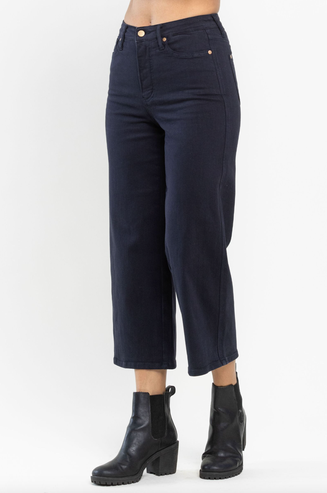 Judy Blue Tummy Control Wide Leg Crop - Navy