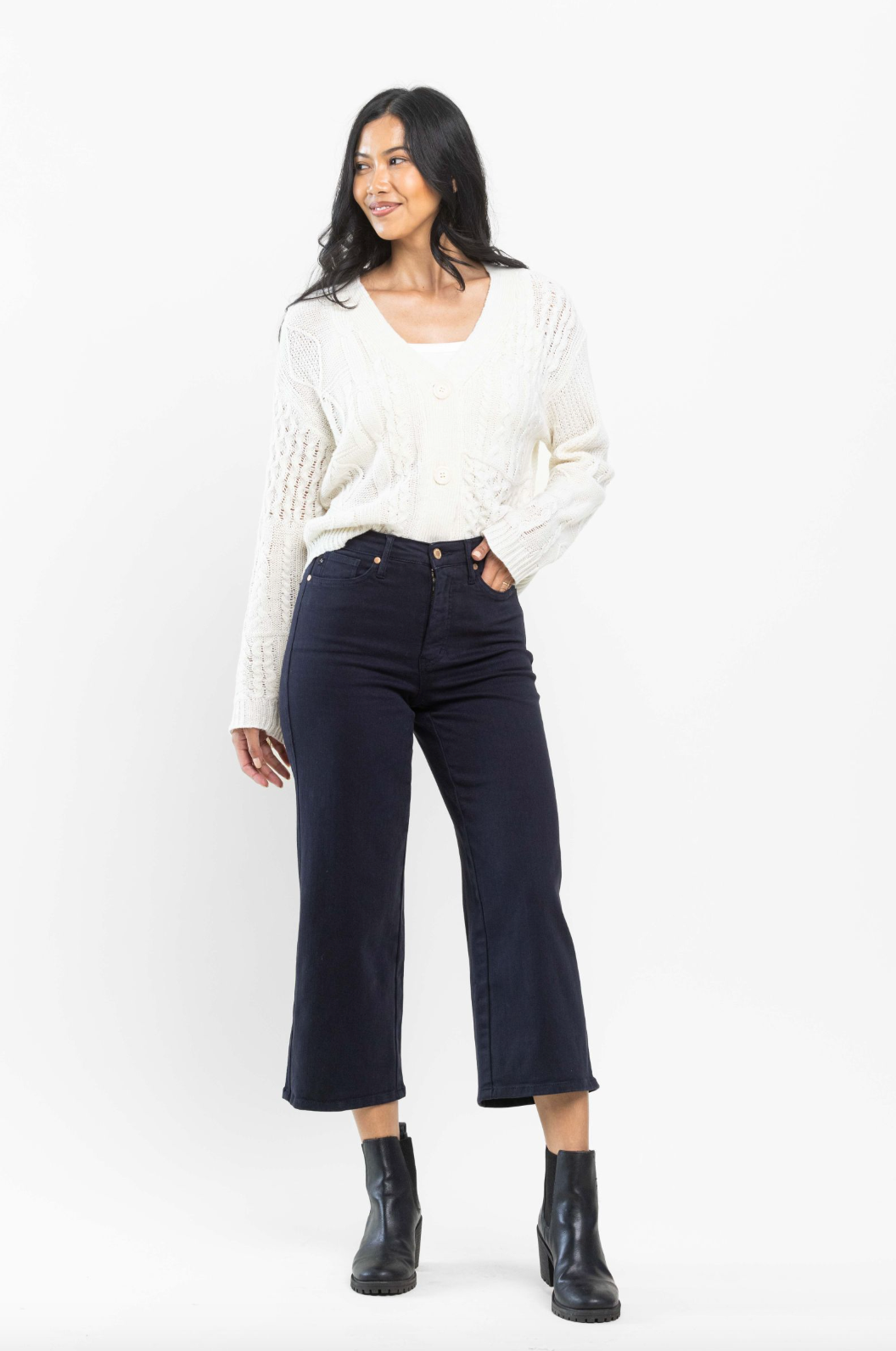 Judy Blue Tummy Control Wide Leg Crop - Navy