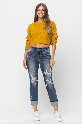 Judy Blue Cuffed Destroyed Boyfriend Jeans