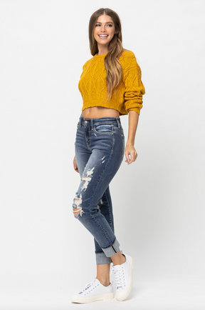 Judy Blue Cuffed Destroyed Boyfriend Jeans