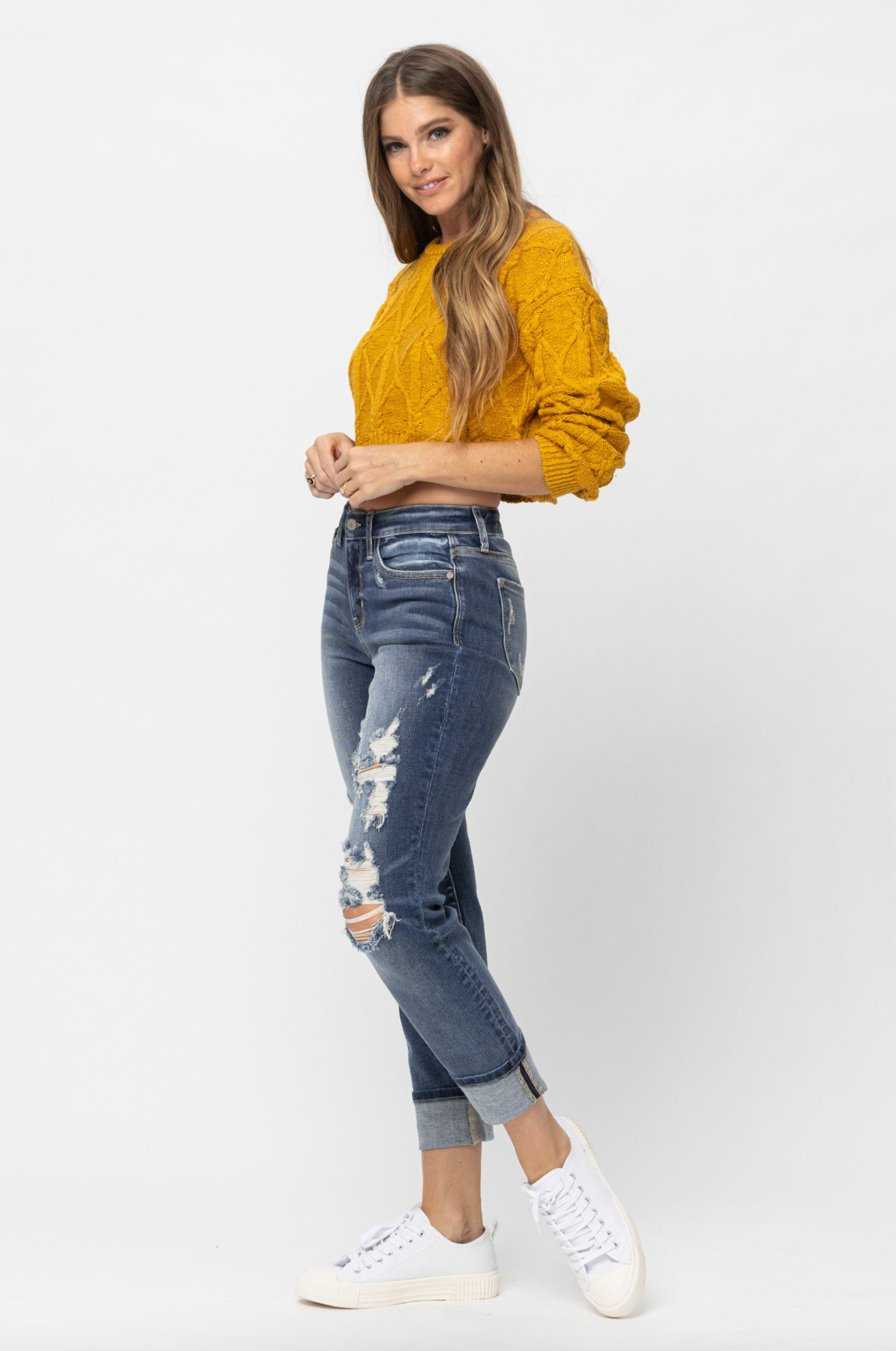 Judy Blue Cuffed Destroyed Boyfriend Jeans