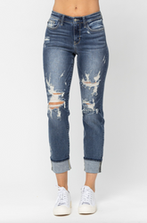 Judy Blue Cuffed Destroyed Boyfriend Jeans