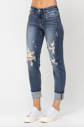 Judy Blue Cuffed Destroyed Boyfriend Jeans