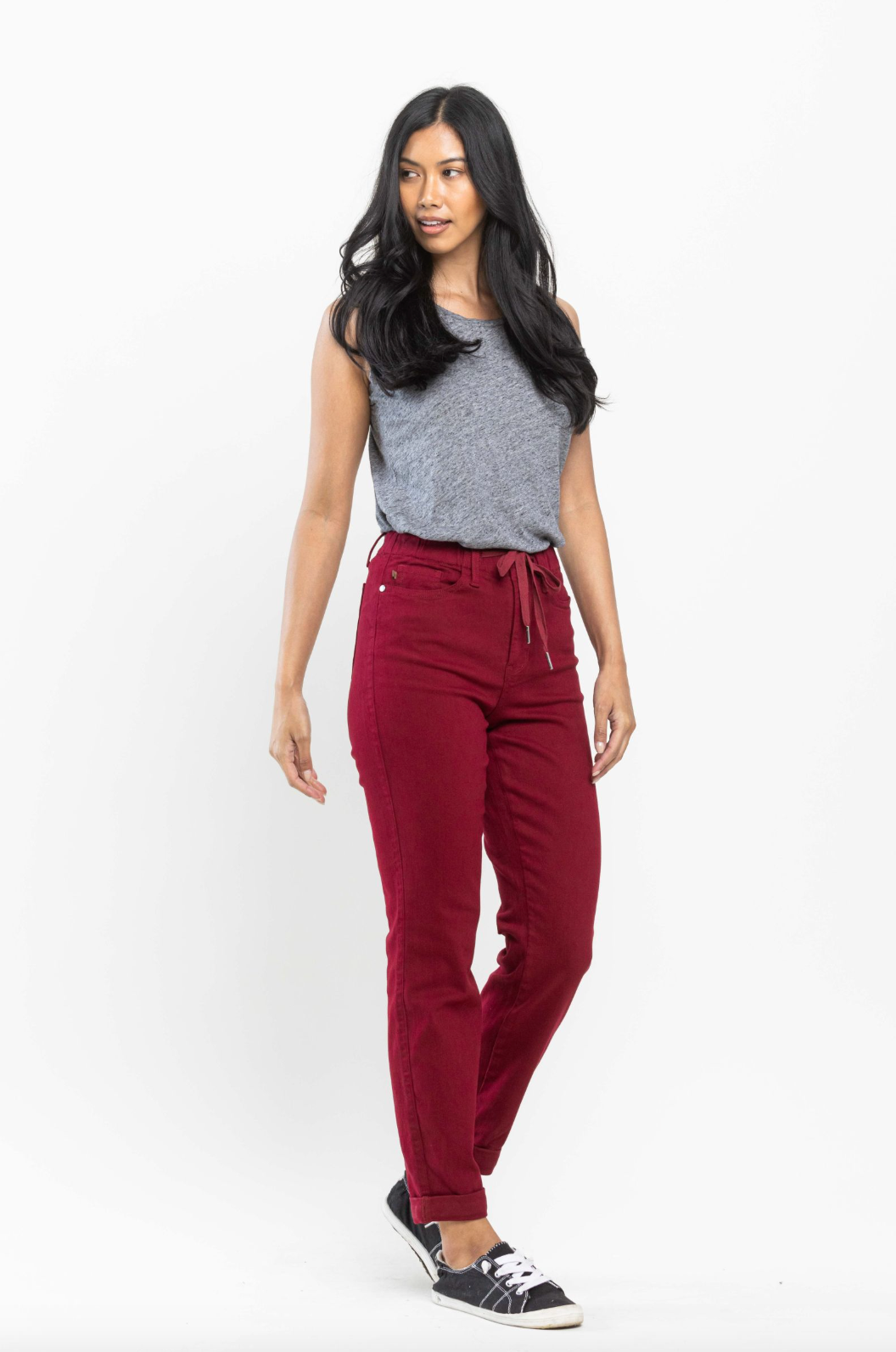 Judy Blue Pull-On Double Cuff Joggers - Scarlet