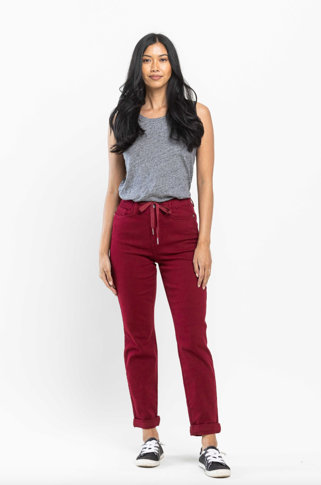 Judy Blue Pull-On Double Cuff Joggers - Scarlet
