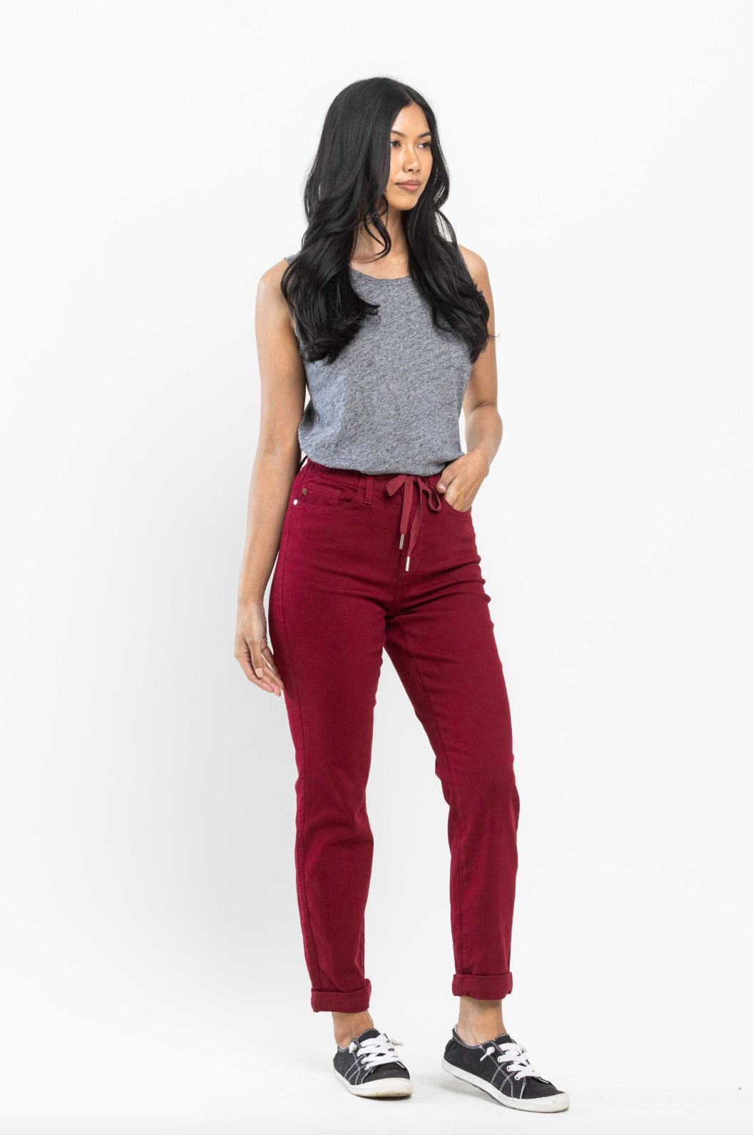 Judy Blue Pull-On Double Cuff Joggers - Scarlet