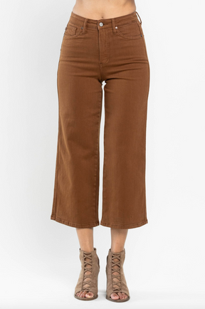 Judy Blue Tummy Control Wide Leg Crop - Camel