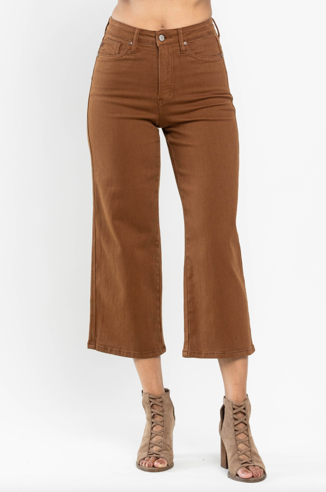 Judy Blue Tummy Control Wide Leg Crop - Camel