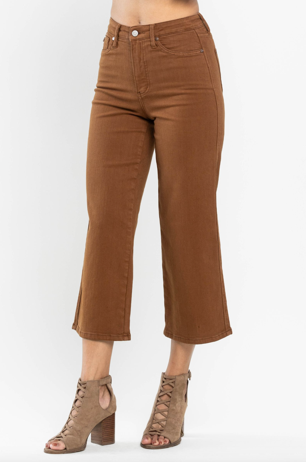 Judy Blue Tummy Control Wide Leg Crop - Camel