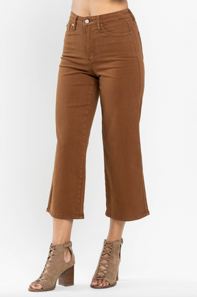 Judy Blue Tummy Control Wide Leg Crop - Camel