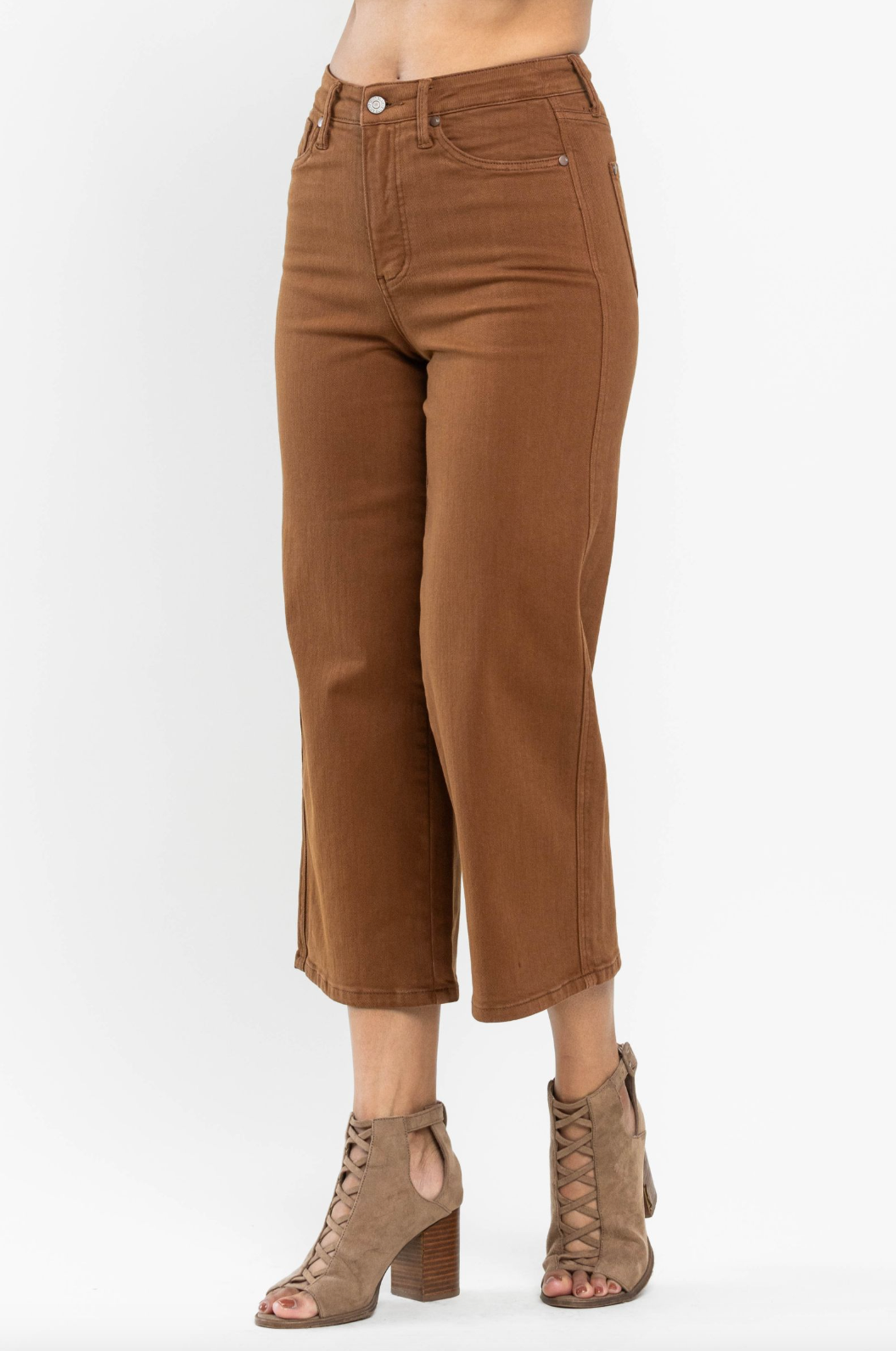 Judy Blue Tummy Control Wide Leg Crop - Camel