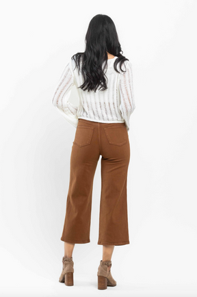 Judy Blue Tummy Control Wide Leg Crop - Camel