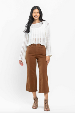 Judy Blue Tummy Control Wide Leg Crop - Camel