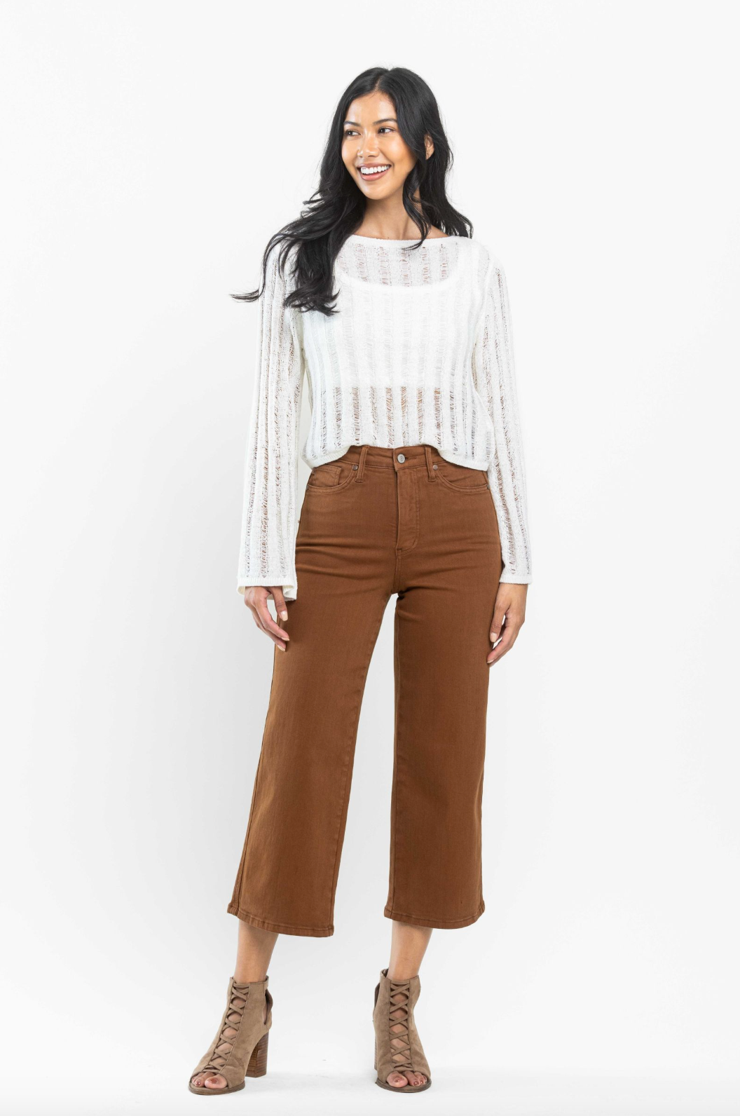 Judy Blue Tummy Control Wide Leg Crop - Camel