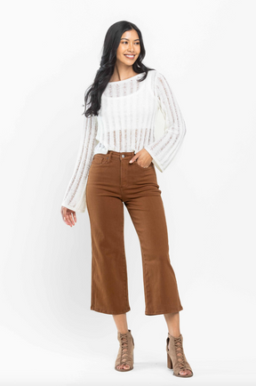 Judy Blue Tummy Control Wide Leg Crop - Camel