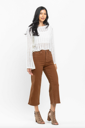 Judy Blue Tummy Control Wide Leg Crop - Camel