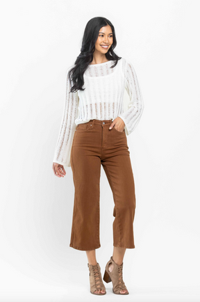 Judy Blue Tummy Control Wide Leg Crop - Camel