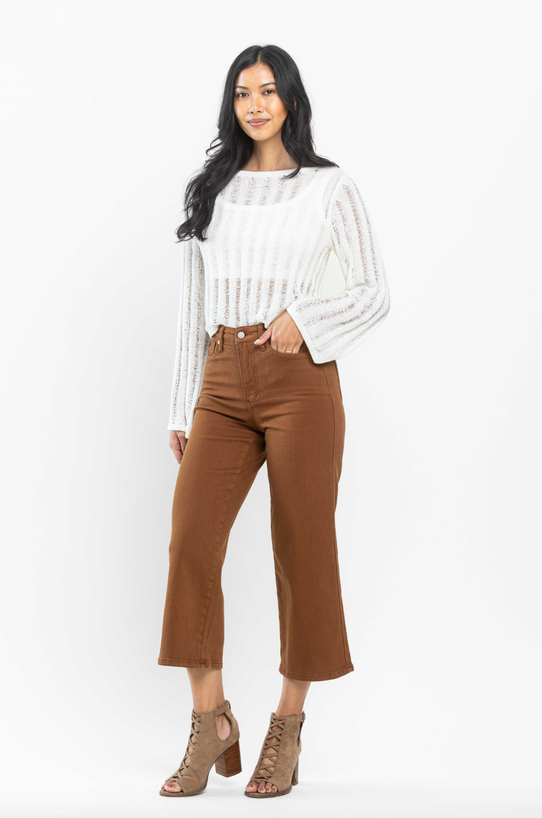 Judy Blue Tummy Control Wide Leg Crop - Camel