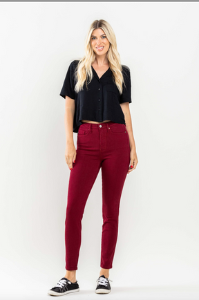 Judy Blue Tummy Control Skinny Jeans - Scarlet