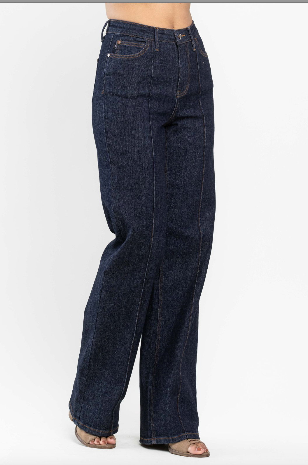 Judy Blue Dark Wash Front Seam Wide Leg Trouser Jeans