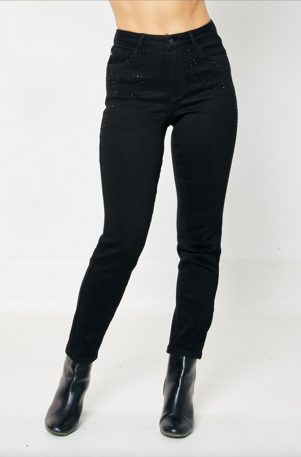 Judy Blue Black Rhinestone Girlfriend Jeans