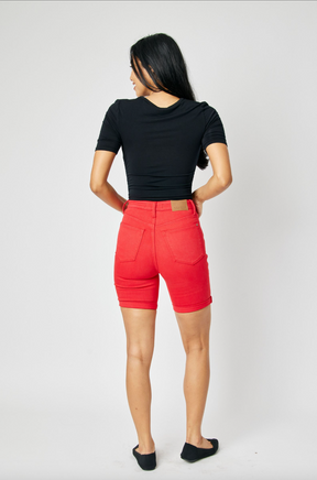 Judy Blue Tummy Control Bermuda Shorts - Red