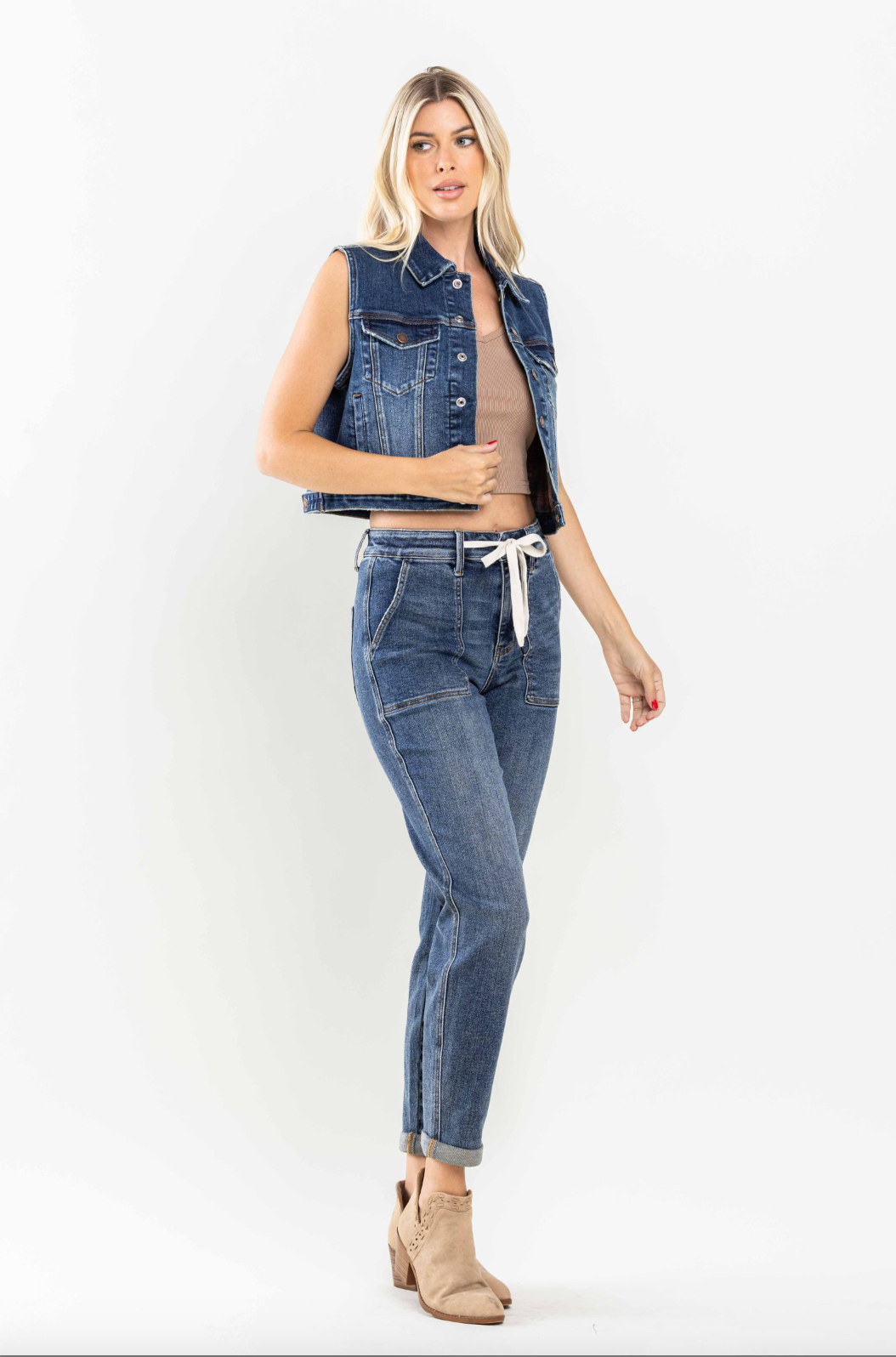 Judy Blue Medium Wash Cuffed Denim Joggers