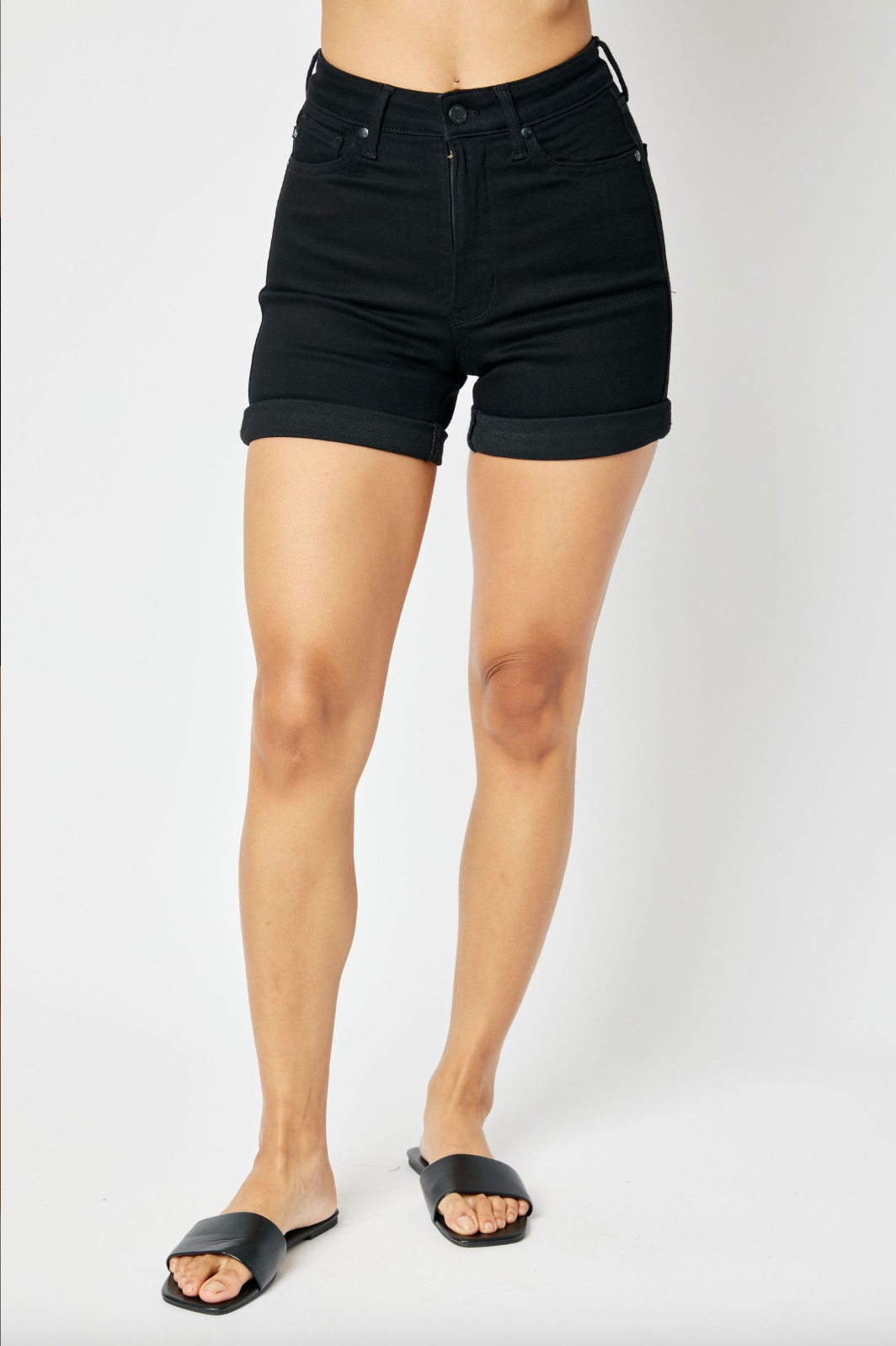 Judy Blue Tummy Control Cuffed Shorts - Black