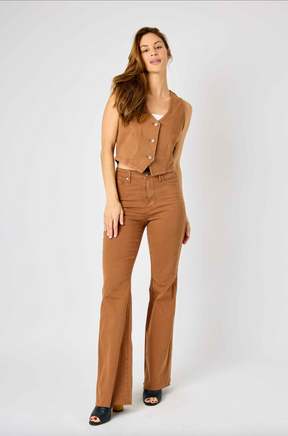 Judy Blue Tummy Control Flare Jeans - Brown